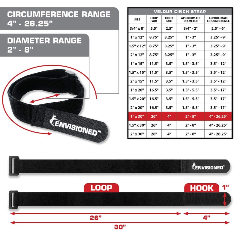 ENVISIONED Velour Cinch Straps 1" x 30" - 8 Pack, Soft Touch Microfiber Reusable Hook and Loop - Image 2
